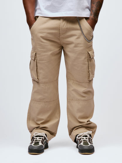 Kodo Clo. Utility Cargo Trousers with Chain - Beige