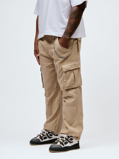 Kodo Clo. Utility Cargo Trousers with Chain - Beige