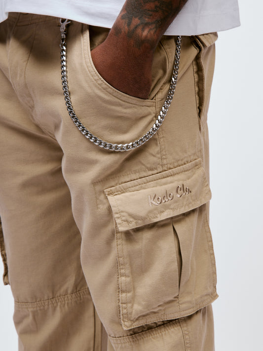 Kodo Clo. Utility Cargo Trousers with Chain - Beige
