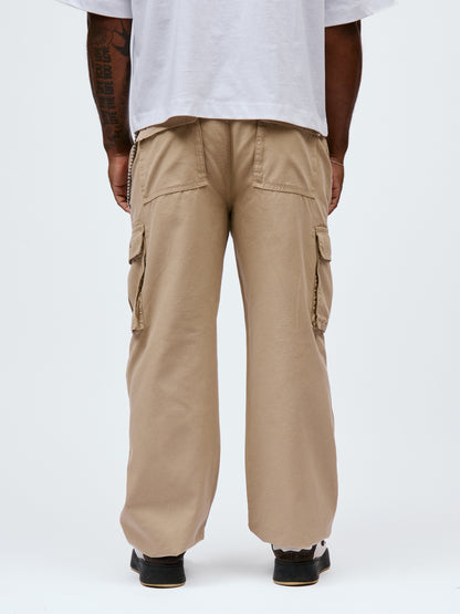 Kodo Clo. Utility Cargo Trousers with Chain - Beige