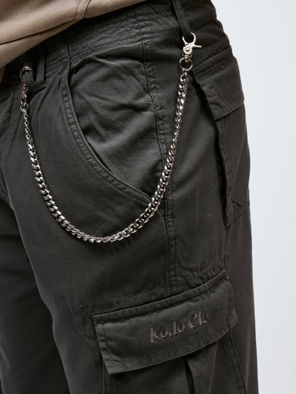 Kodo Clo. Utility Cargo Trousers with Chain - Grey